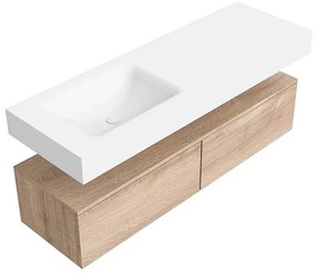 Zaro Alan badmeubel 140cm washed oak 2 lades met vrijhangende wastafel cloud links 1 kraangat talc