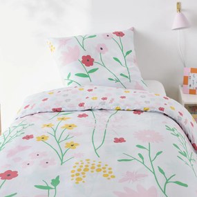 Katoenen bedset voor kinderen, vierkante kussensloop, Fleurs