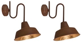 Set van 2 wandlampen roest met gouden binnenkant - Factory Landelijk / Rustiek, Industriele / Industrie / Industrial E27 rond Binnenverlichting Lamp