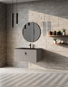Muebles Raya badmeubel ribbelfront 80cm grijs eiken met zwarte wastafel met kraangat