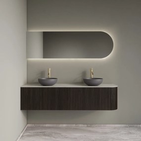 Gliss Design Alluro badmeubel ribbelfront met ronding rechts 160cm ebony en wit marmer toppaneel