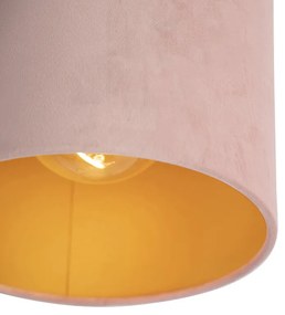 Stoffen Plafondlamp met velours kap oud roze met goud 20 cm - Combi zwart Klassiek / Antiek E27 rond Binnenverlichting Lamp