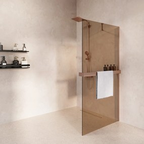 Saniclear Oblique inloopdouche 80cm met handdoekhouder en bronsglas geborsteld koper