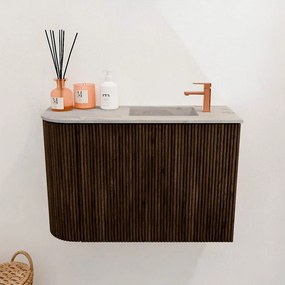 Mondiaz Joya DLux 60cm toiletmeubel ronding links walnut met wastafel faye rechts 1 kraangat glace