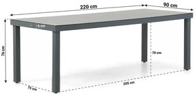 Dining Tuintafel   220 x 90 cm Aluminium/HPL Grijs  Porto