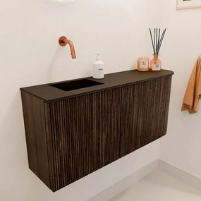 Mondiaz Joya 90cm toiletmeubel ronding rechts walnut met wastafel faye links zonder kraangat urban