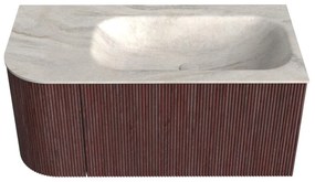 Mondiaz Kurve-dlux 95cm badmeubel ronding links ruby met 1 lade en deur en wastafel big small rechts zonder kraangat ostra