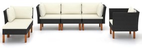 vidaXL 6-delige Loungeset poly rattan en eucalyptushout zwart