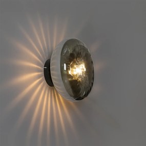 Art Deco wandlamp zwart met smoke glas - Ayesha