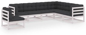 vidaXL 7-delige Loungeset met kussens massief grenenhout wit