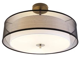 Stoffen Moderne plafondlamp zwart met wit 50 cm 3-lichts - Drum Duo Modern E27 rond Binnenverlichting Lamp