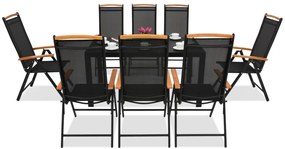 Verona polywood aluminium tuinmeubelen met grote Wood tafel voor 8 personen Garden Point zwart