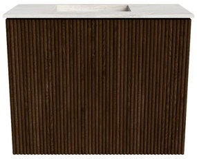 Mondiaz Joya DLux 50cm toiletmeubel walnut met wastafel faye links 1 kraangat ostra