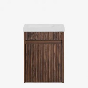 Narek Zwevend Houten Badkamermeubelset Met Geïntegreerde Wastafel Donker Hout & Spiegelloze & Zonder Kraan & ↔︎ 40 Cm - Sklum