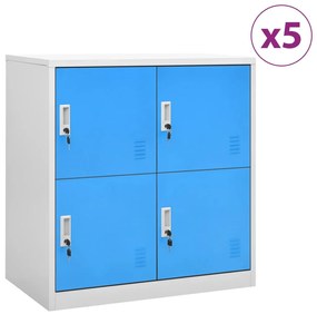 vidaXL Lockerkasten 5 st 90x45x92,5 cm staal lichtgrijs en blauw