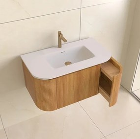 Lambini Designs Eleganza rond badmeubel 80cm acacia met ribbelfront en wastafel met kraangat