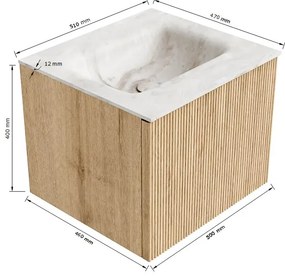 Mondiaz Kurve-dlux 50cm badmeubel walnut met 1 lade en wastafel grunne midden zonder kraangat frappe