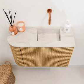 Mondiaz Joya DLux 60cm toiletmeubel ronding links oak met wastafel faye rechts zonder kraangat ostra