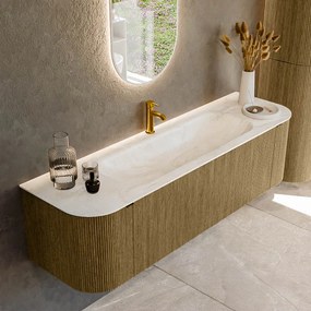 Mondiaz Kurve-dlux 160cm badmeubel ronding links/rechts dusk met 1 lade en 2 deuren en wastafel big medium midden 1 kraangat ostra