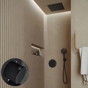 Saniclear Cube Stripes inbouw regendouche rond met inbouw douchekop 30x30cm en 2 standen handdouche zwart mat
