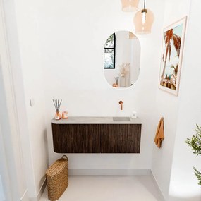 Mondiaz Joya DLux 110cm toiletmeubel ronding links walnut met wastafel faye rechts zonder kraangat glace