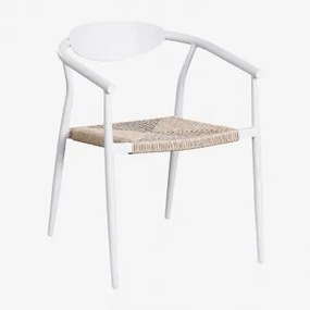 Set Van 4 Stapelbare Eetkamerstoelen Met Armleuningen Van Aluminium En Synthetisch Rotan Marsha Glaciale Wit - Sklum