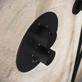 Saniclear Nero Stripes rond inbouw thermostaat met inbouwdeel zwart mat