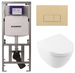 Villeroy & Boch Subway 2.0 compact DirectFlush Toiletset - Geberit reservoir - softclose - quickrelease - bedieningsplaat beige - rechthoekige knoppen - wit 0701131/1024232/SW1102366/1025456/