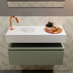 Mondiaz Andor toiletmeubel 80cm army met witte wastafel links met kraangat