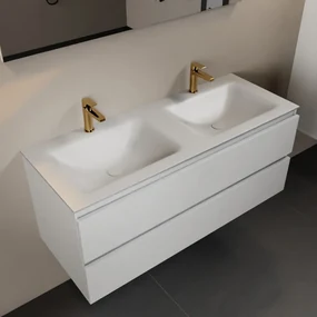 Mondiaz Aivy badmeubel 120cm talc met wastafel solid surface talc dubbel 2 kraangaten en spiegel
