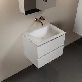 Mondiaz Aivy badmeubel 60cm talc met wastafel solid surface talc midden zonder kraangat en spiegelkast