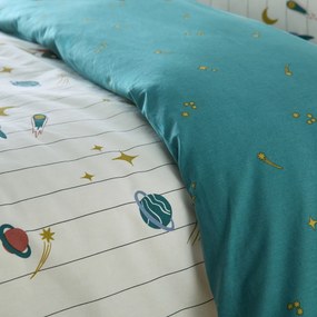 Kinderdekbedovertrek, 30% gerecycled gewassen katoen, raketprint, EGOR