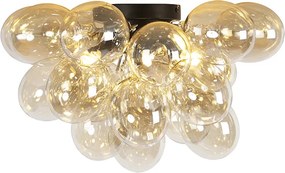 Smart plafondlamp zwart met amber glas 6-lichts incl. 6 Wifi G9 - Uvas