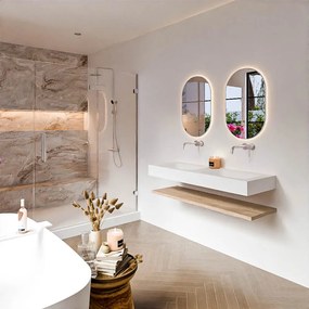 Zaro Alan badmeubel 130cm met planchet washed oak en vrijhangende wastafel cloud dubbel zonder kraangat talc