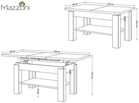 ASTORIA zwart mat, opklapbare salontafel