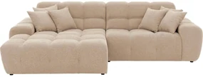 Goossens Excellent Bank Kubus - 40 X 40 Cm Stiksel wit, stof, 1,5-zits, modern design met chaise longue links
