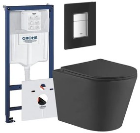 QeramiQ Dely Toiletset - Grohe inbouwreservoir - zwart glazen bedieningsplaat - toilet - zitting - mat zwart 0729205/0729166/sw543433/