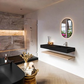 Zaro Alan badmeubel 130cm met planchet washed oak en vrijhangende wastafel cloud rechts 1 kraangat urban
