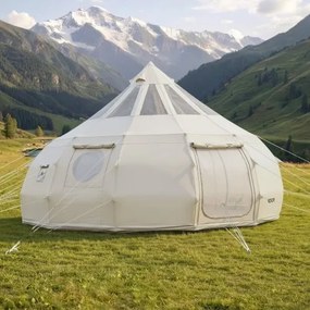 VEVOR Canvas Bell Tent, 5m Yurt, 4 Seizoenen, met Schoorsteenopening &amp; Regenhoes, Poly-katoenstof, Slaapplaatsen tot 12 Personen, voor Familiekamperen &amp; Andere Buitenactiviteiten, Beige
