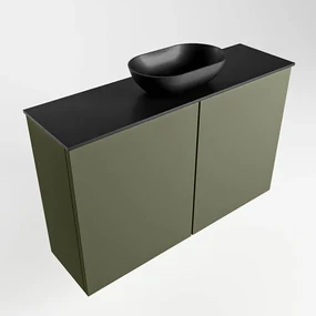 Mondiaz Fowy toiletmeubel 80cm army met zwarte waskom midden en kraangat