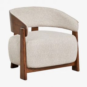 Set Van 2 Fauteuils Van Eikenhout Bekleed Met Olea Bouclé Crèmebeige & Donker Eiken Bruin - Sklum