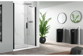 Nemo Pina Xl draaideur 90x200cm met vast paneel 6mm Helder veiligheidsglas met antikalk links en rechts Zwart 444.001.099.VM