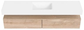 Zaro Alan badmeubel 190cm washed oak 2 lades met vrijhangende wastafel cloud midden zonder kraangat talc
