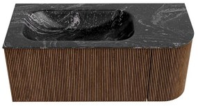 Mondiaz Kurve-dlux 105cm badmeubel ronding rechts walnut met 1 lade en deur en wastafel big small kraangat links lava