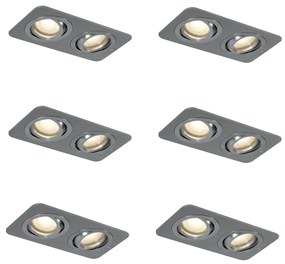 Buitenlamp Set van 6 afgeronde inbouwspots gunmetal GU10 50mm draai- en kantelbaar IP44 2-lichts - Alberto Modern GU10 IP44 Buitenverlichting Lamp