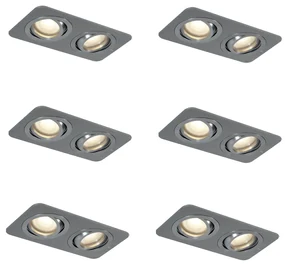 Buitenlamp Set van 6 afgeronde inbouwspots gunmetal GU10 50mm draai- en kantelbaar IP44 2-lichts - Alberto Modern GU10 IP44 Buitenverlichting Lamp