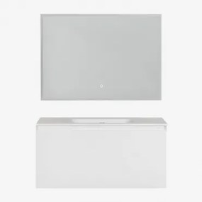 Houten badkamermeubelset met geïntegreerde wastafel en spiegel - Sklum