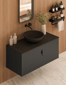 Muebles Costa badmeubel ribbelfront 100cm antraciet mat met zwart toppaneel zonder waskom
