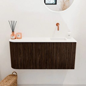 Mondiaz Joya 90cm toiletmeubel ronding links walnut met wastafel faye rechts zonder kraangat talc