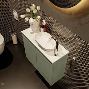 Mondiaz Fowy toiletmeubel 60cm army met witte waskom rechts en kraangat